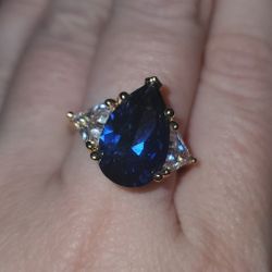 .925 Silver Gold Plated Gem Ring