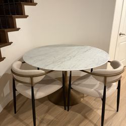 RESTORATION HARDWARE AERO MARBLE STONE ROUND DINING TABLE