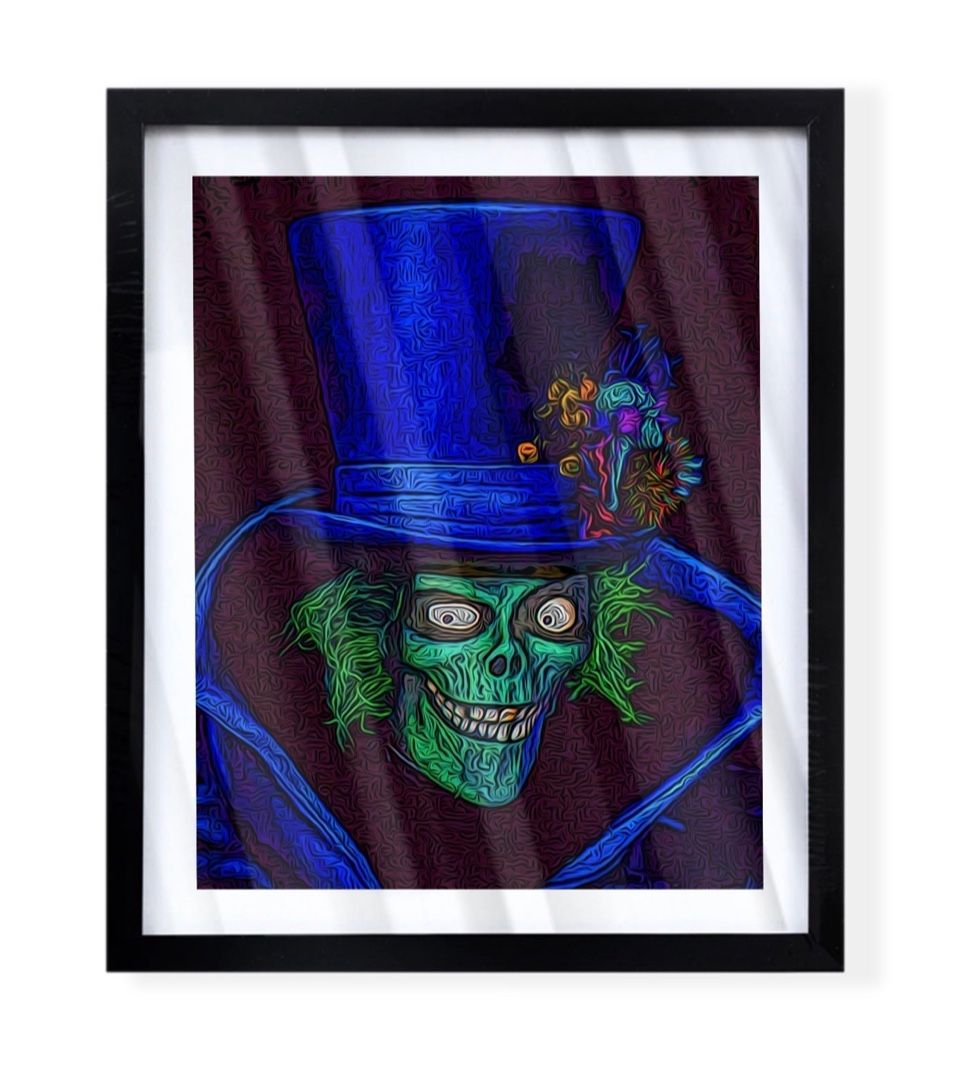 Custom art piece of the hatbox ghost from Disneyland haunted mansion
