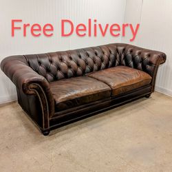 Top Grain Leather Tufted Chesterfield Sofa Couch, 2 Available