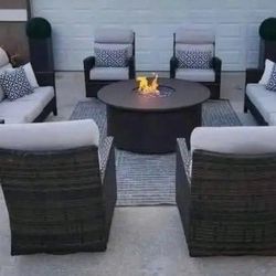 Seven Piece Patio Furniture And Fire Pit