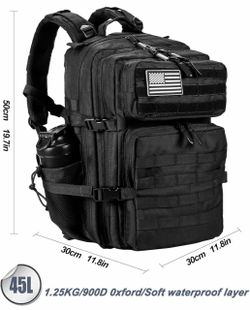 45L Military Tactical Backpacks Molle Army Assault Pack 3 Day Bug Out Bag（black）