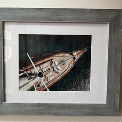 Framed & Matted Sailboat In Grayish Blue Frame 17X14