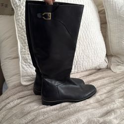 Women’s Cole Haan Tall Black Riding Leather Boots Size 10