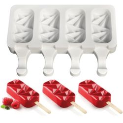 Popsicle Mold Silicone Ice Pop Molds Reusable Silicone Ice Cream Tray Holder Popsicle Maker Easy Release Silicone Popsicle Mold 4-Cavity Ice Cream Pop