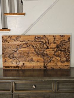 Laser Engraved Pine Wood World Map Wall Art