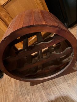 Whiskey barrel wine holder