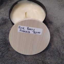 Pink Berry Freesia- 8 oz Hand Poured Beeswax Candle 