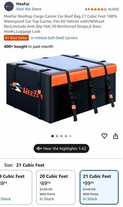 Rooftop Cargo Carrier Car Roof Bag 21 Cubic Feet 100% Waterproof Car Top Carrier, Fits All Vehicle with/Without Rack,Include Anti-Slip Mat,10 Reinforc