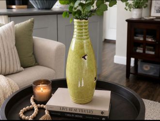 Light green pottery vase Hand Thrown  10.25”  Crackle Glaze