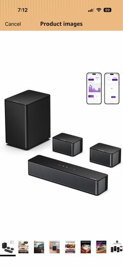 ULTIMEA 5.1 Sound Bar for Smart TV, Virtual Surround Sound System for TV, 320W Peak Power, Adjustable Surround Speakers and Subwoofer, APP Control, Ho