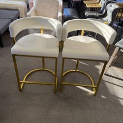 Counter Height Chair, Bar Stool. Gold/white