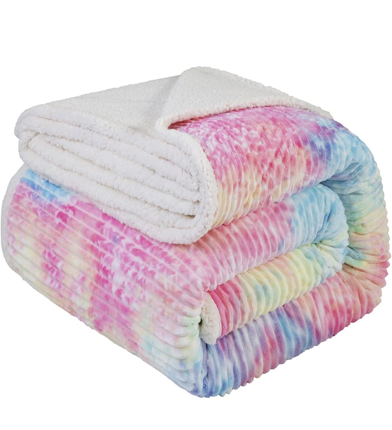 New LBRO2M Striped Sherpa Fleece Bed Blanket Queen Super Soft Fuzzy Plush Warm Cozy Fluffy Microfiber Couch Throw Velvet Reversible Luxurious Rainbow