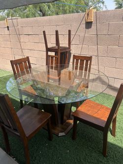 Glass wooden table set