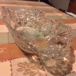 Beautiful vintage etched glass long boat shaped dish