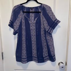 Women’s Lucky brand shirt with boho flare blue white pattern size XXlarge