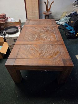 Wood Table with Parquet Veneer Top