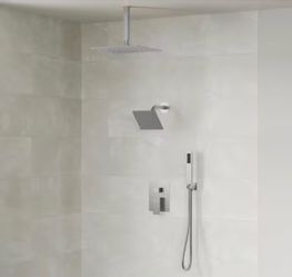 EVERSTEIN 3-Spray Square Ceiling Mount Shower Head and Handheld 2.5 GPM in Brushed Nickel (Valve Included)