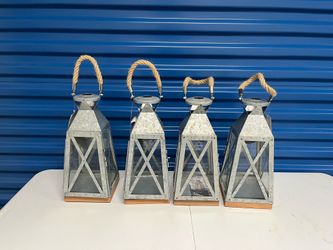 14 in. H Galvanized Metal and Glass Lantern