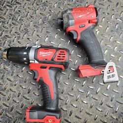 Milwaukee m18 cordless fuel impact driver and compact drill driver. 