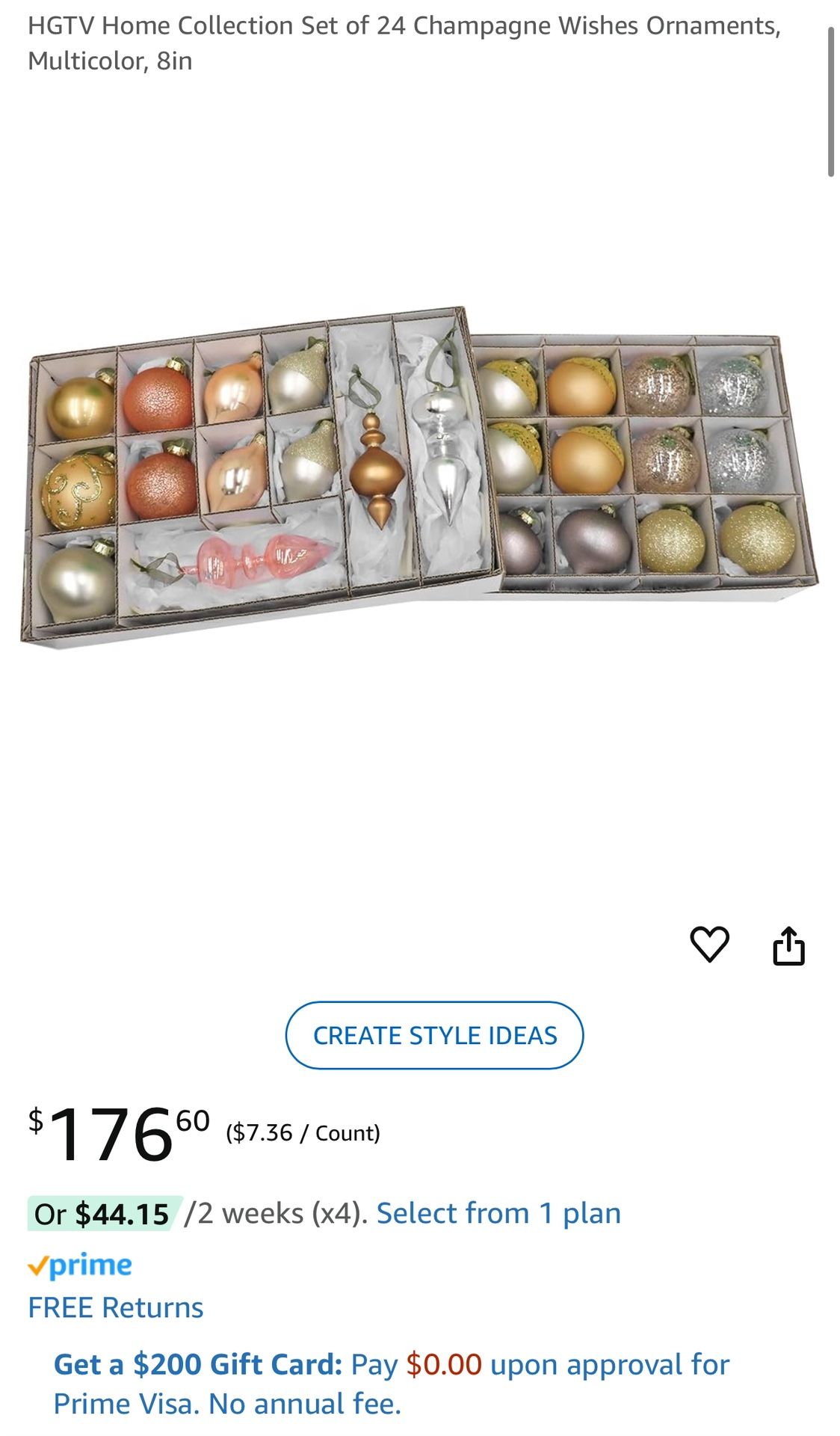 HGTV Home Collection Set of 24 Champagne Wishes Ornaments, Multicolor, 8in