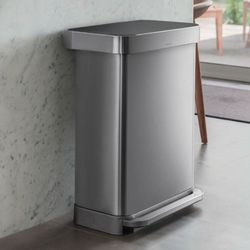 simplehuman 55L Rectangular Kitchen Step Trash Can with Liner Pocket Stainless Steel ,Pedal-Operated