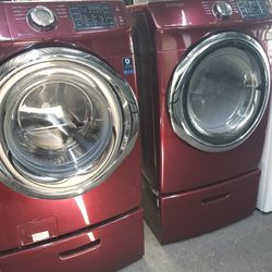 Samsung Red Washer And Dryer Set Front Loader