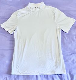 Zengjo Women's White Mock Neck Short Sleeve Top Slim Fit Soft Stretchy T-Shirt M