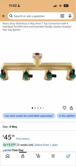 Heavy Duty Solid Brass 4 Way Hose T Tap Connection with 4 Individual On/Off Valve and Extended Handle, Garden Outdoor Pipe Tap Splitter
