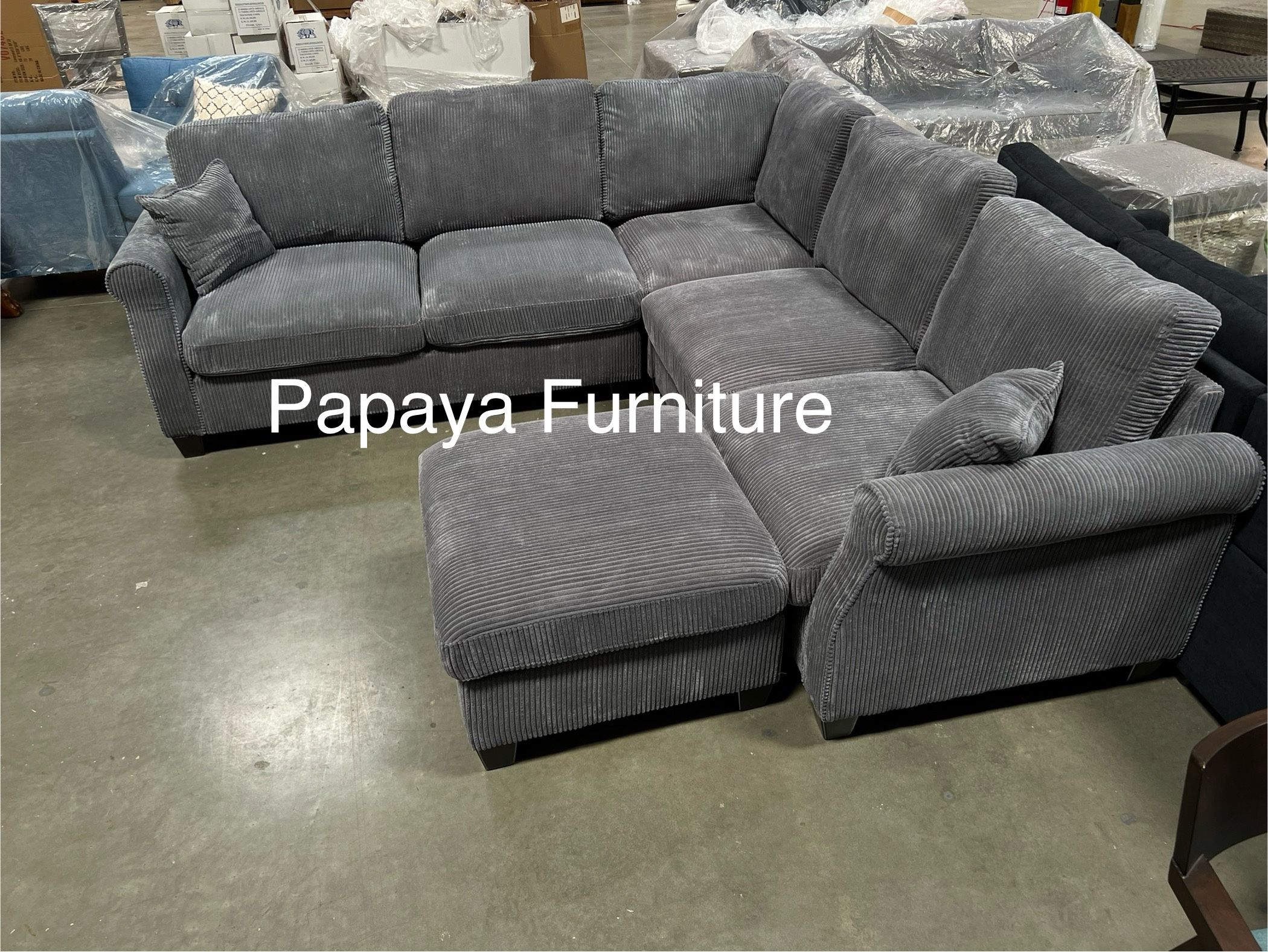 New! Dark Grey Sectional Sofa And Ottoman, Sectionals, Sofa, Couch, Plush Sectional, High Back Couch, Sofas, Grey Sectional, Grey Sofa, Grey Couch Dim