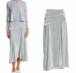 Vince Ruched Velvet Paneled Midi Skirt  Pale Sea Glass Size 8 NWT