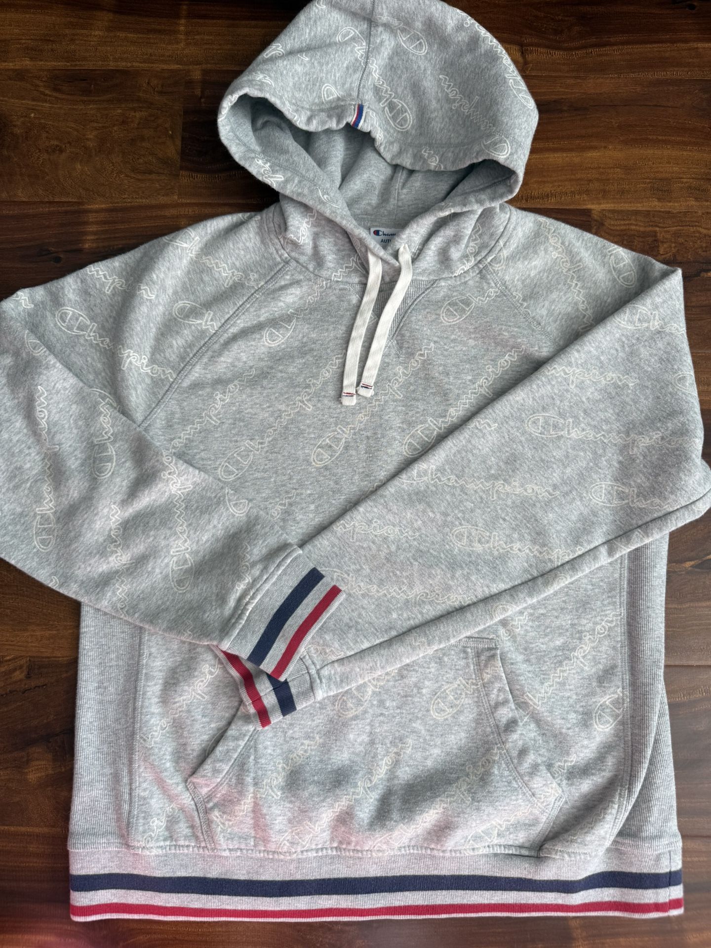 Champion Authentic Sweatshirt Hoodies Men Sz Large All Over Prints Logo Pullover