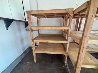 Shelves, large cabinet table, and pantry cabinet.