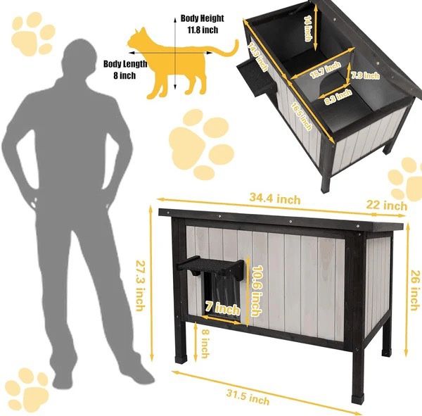 Outdoor Cat House Insulated, Large Wooden Cat House for Outdoor & Indoor Cats, Feral Cat Shelter House Winter Outside Cat House Kitty Candos Weatherpr