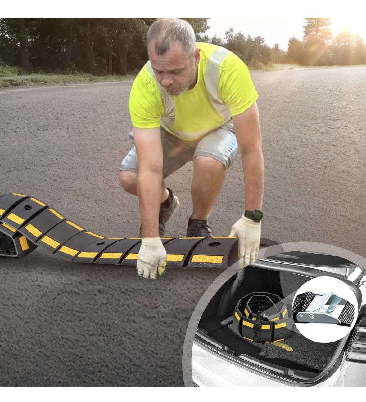 CXRCY Rubber Speed Bump, 6.4FT Portable Speed Bumps, Heavy Duty Speed Bump for Driveway Asphalt Vehicle Traffic Road Concrete Garage Gravel Roads with