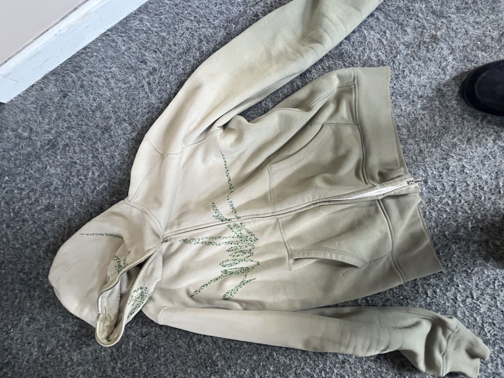 New York green rhinestone full zip sweater size S : $30