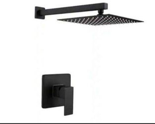 1-Spray Patterns Shower System with 1.5 GPM 10 in. Square Wall Mount Rain Fixed Head in Matte Black