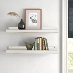 2 Piece Pine Solid Wood Floating Shelf (White)