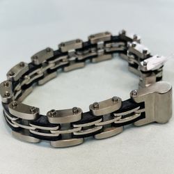 Stainless Steel and Black Rubber Bracelet