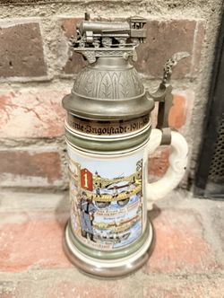 1911-1913 German Reg.  Battalion Pewter Lid Military Train Nude Lithopane Stein