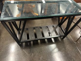 Black Wooden Console Table with Glass Top