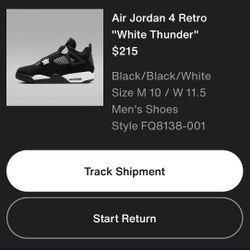 Jordan 4 White Thunder Sz 10 Men 