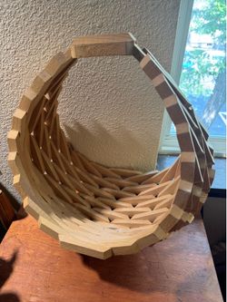 Large Vintage Geometric Natural Wood Block Basket