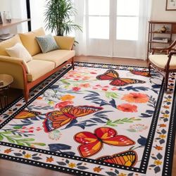 8x10 Floral Boho Washable Area Rug