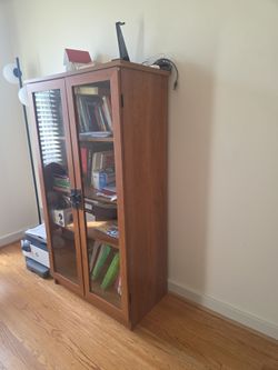 Wood Cabinet with Glass Doors – Great Condition