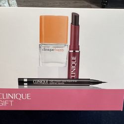 **CLINIQUE 3pc Eyeliner, Lipstick & Happy Perfume Travel/Gift Set FACTORY SEALED 