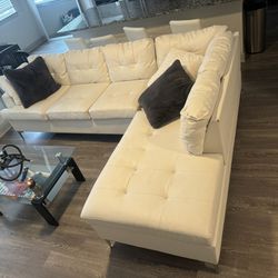 White Leather Sectional And Barstools