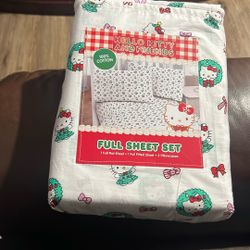 HELLO KITTY Christmas Bows Sheet Set FULL