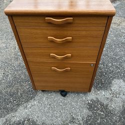 Mid-Century Modern Danish Teak Rolling File Cabinet (MCM) 