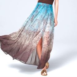White House Black Market snakeskin blue and brown maxi skirt Size 2 Women 